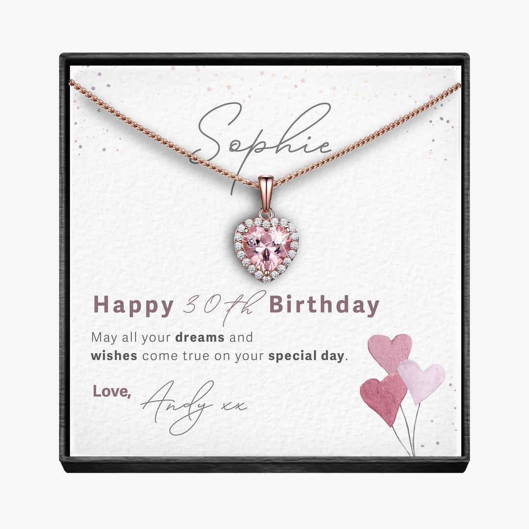 Customisable Birthday  Pink Morganite Heart Necklace