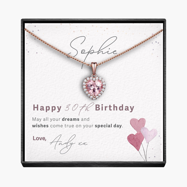 Customisable Birthday  Pink Morganite Heart Necklace