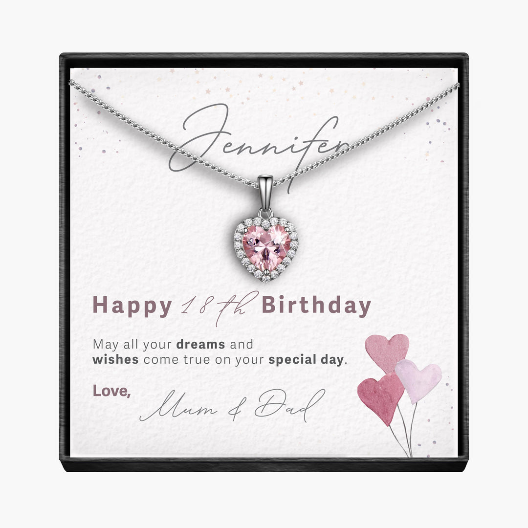 Customisable Birthday  Pink Morganite Heart Necklace