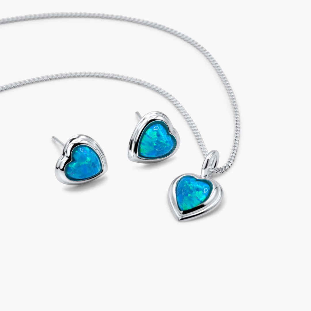 Blue Opal Heart Stud Earrings