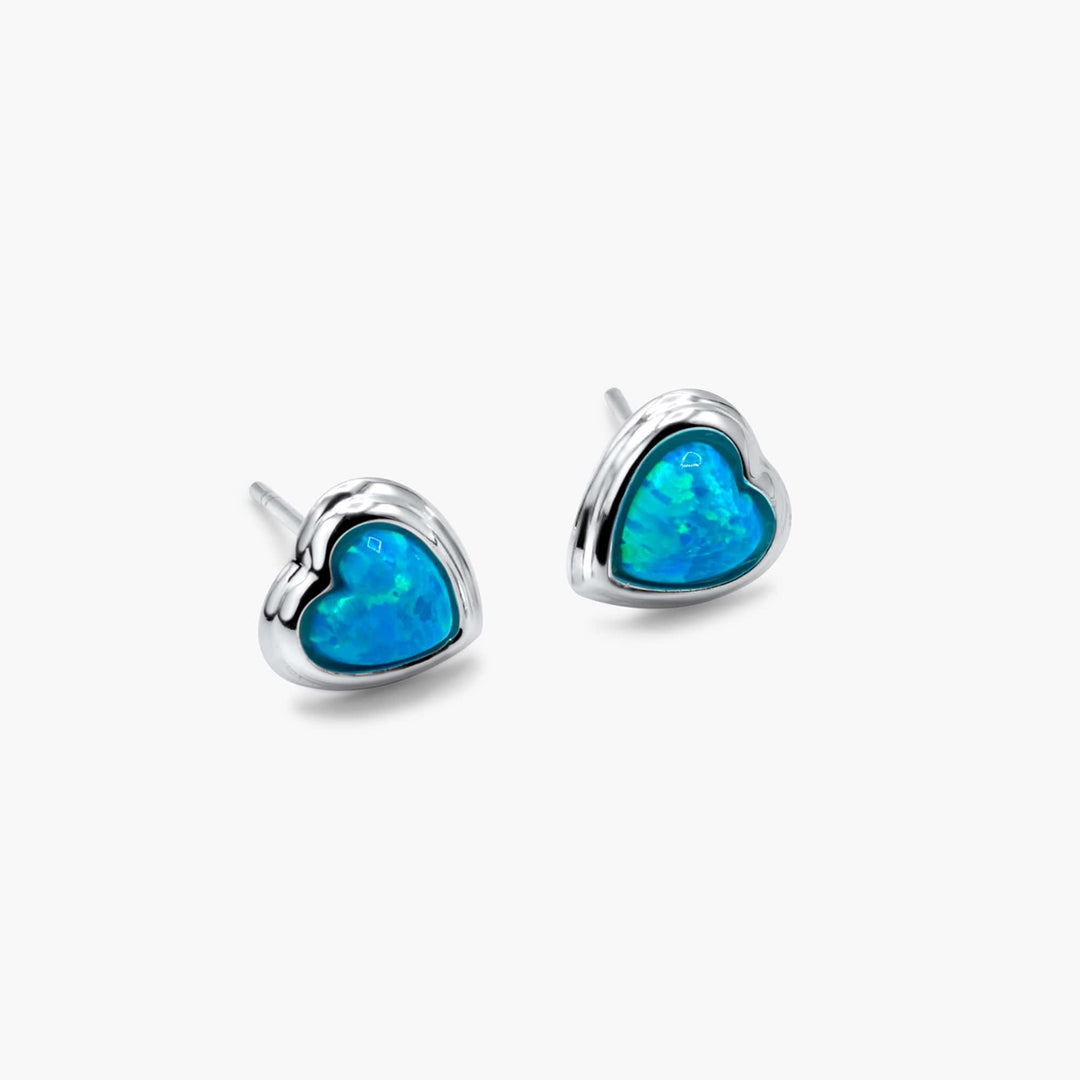 Blue Opal Heart Stud Earrings