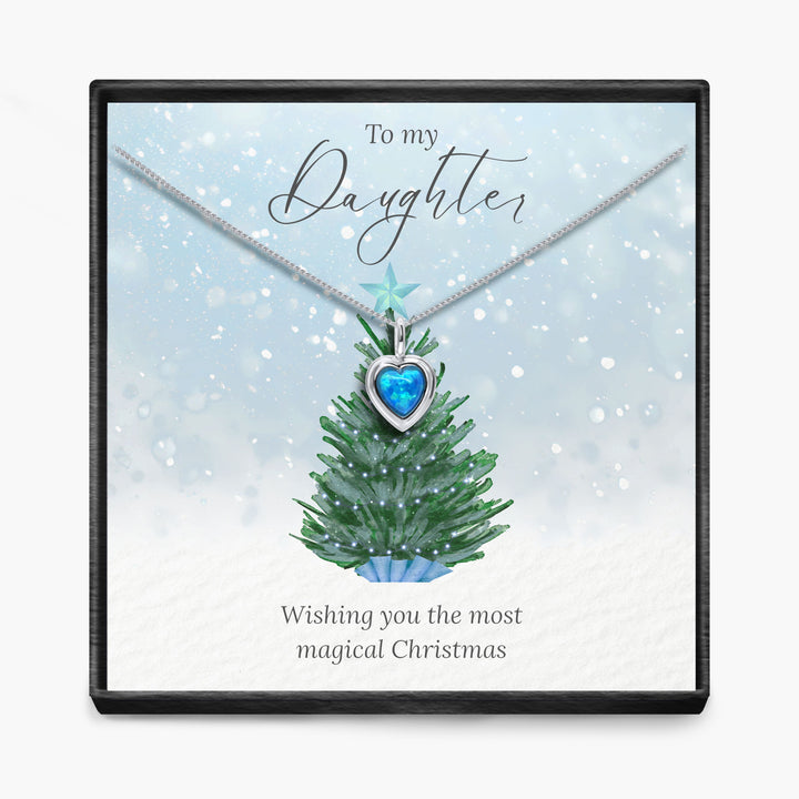 "To My Daughter" - Christmas Blue Opal Heart Necklace