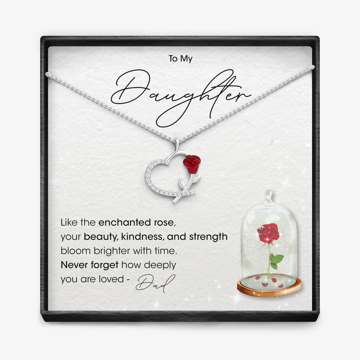 "TO MY DAUGHTER" - Silver Rose Heart Necklace