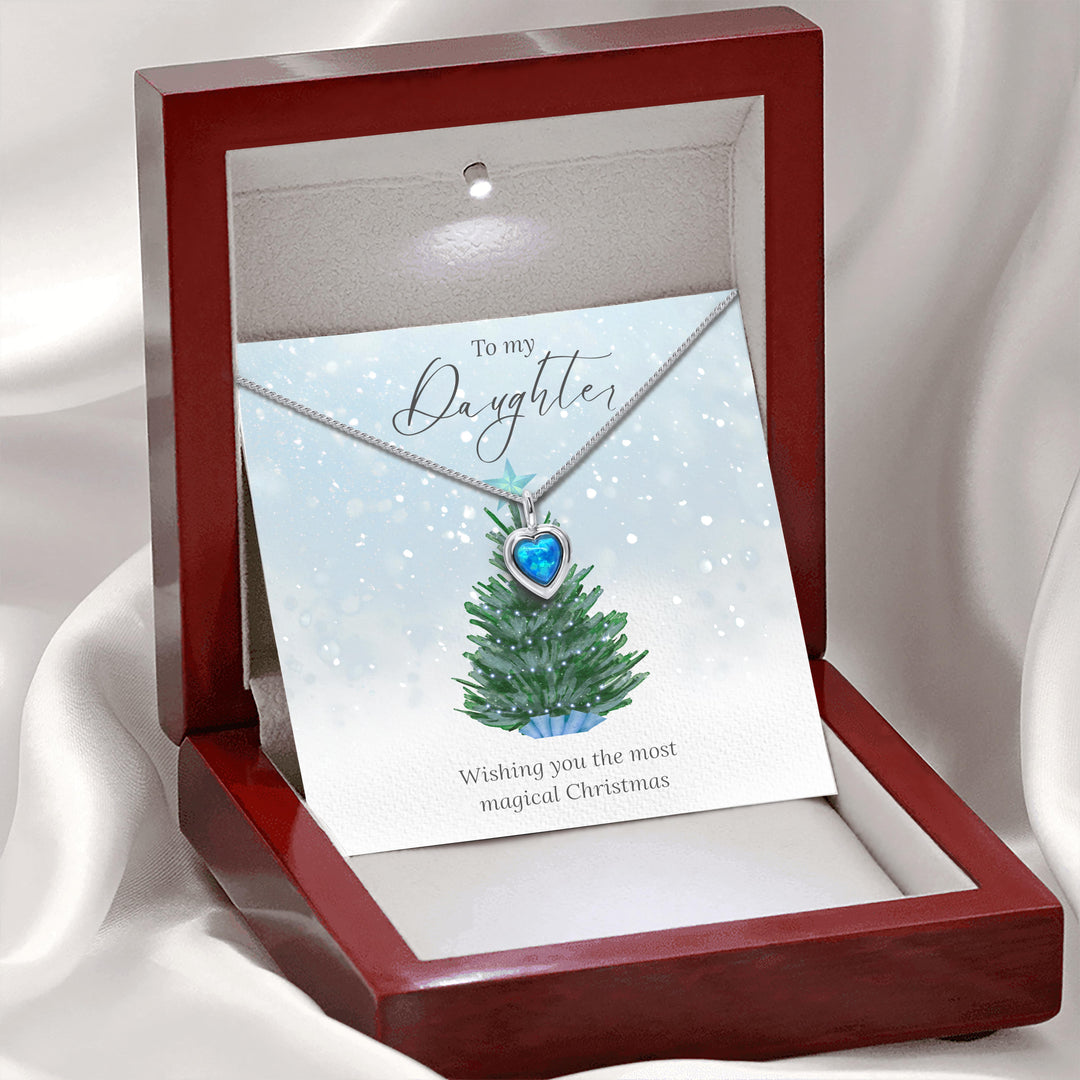 "To My Daughter" - Christmas Blue Opal Heart Necklace