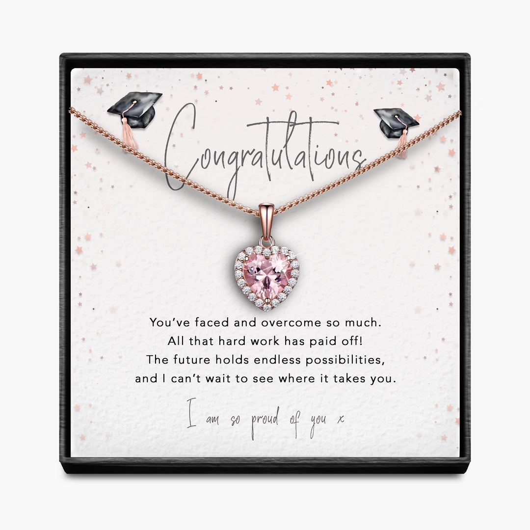 Graduation - Congratulations!  - Sparkling Morganite Heart Necklace
