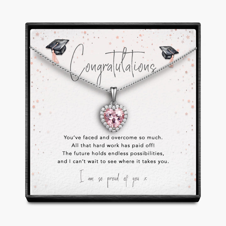 Graduation - Congratulations!  - Sparkling Morganite Heart Necklace