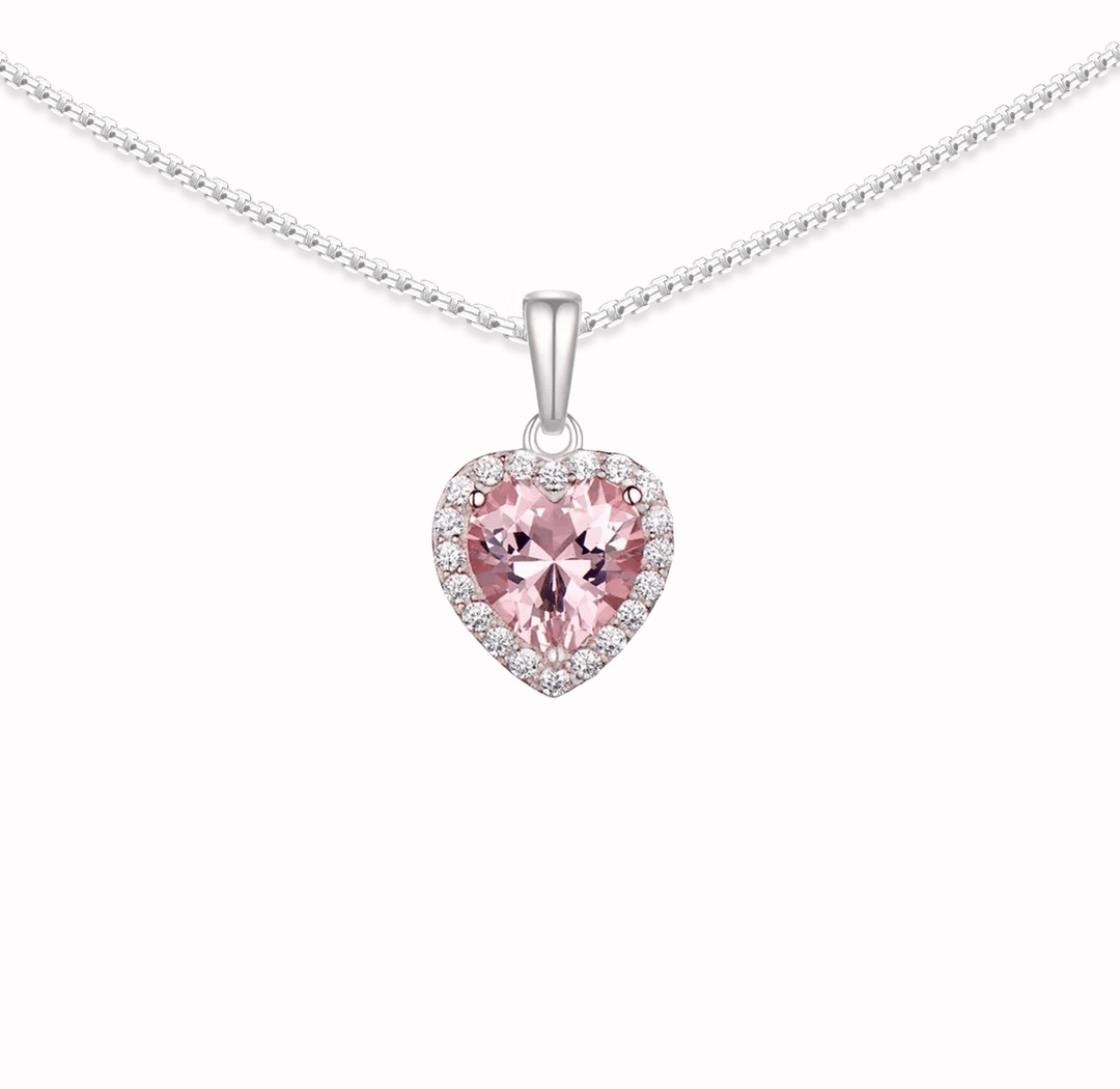 Customisable Birthday  Pink Morganite Heart Necklace