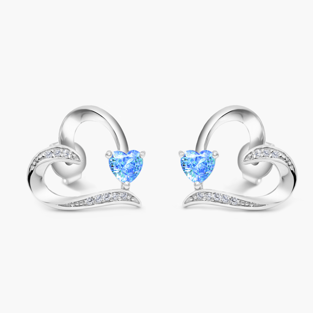 Sterling Silver Sacred Heart Earrings - Blue