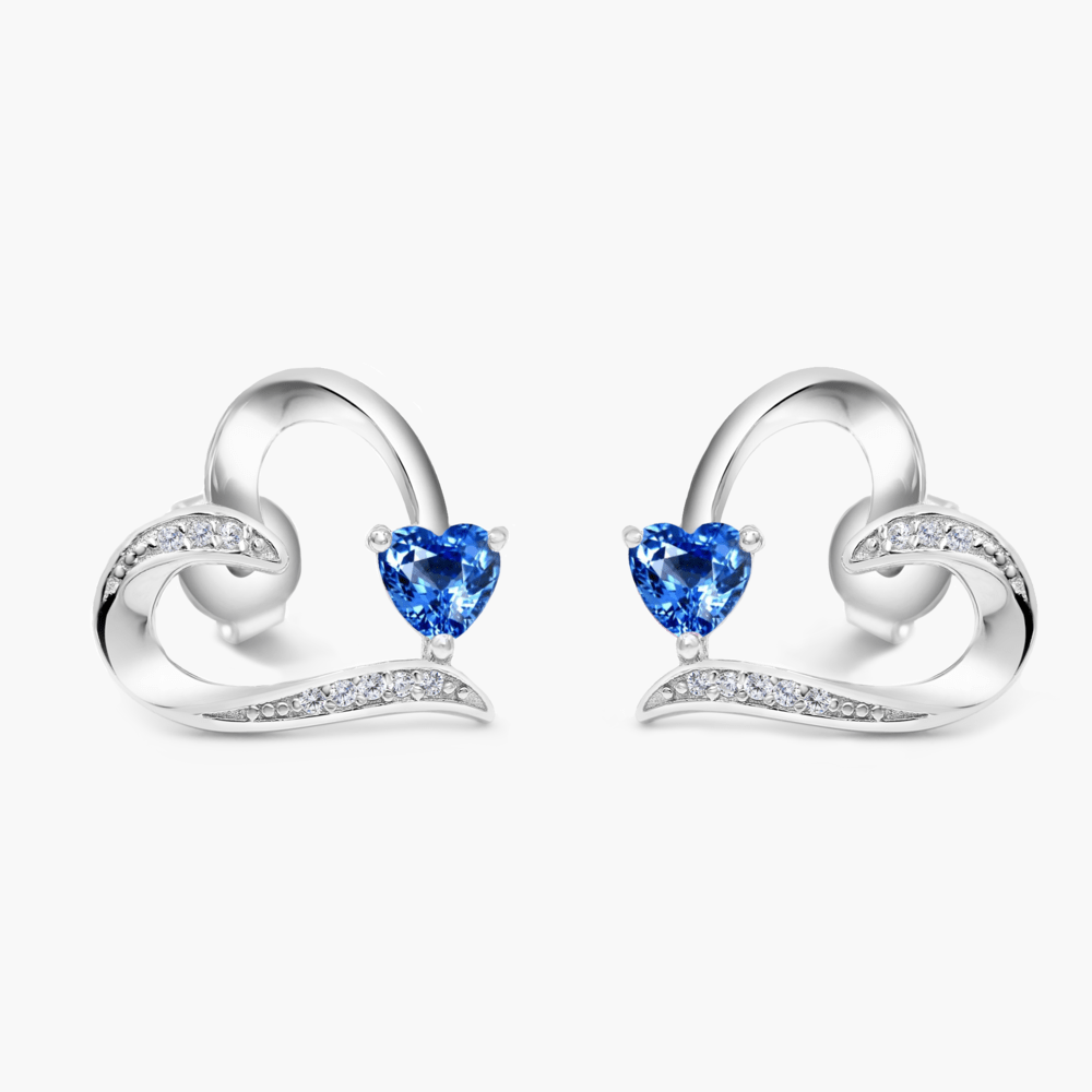 Sterling Silver Sacred Heart Earrings - Midnight Blue