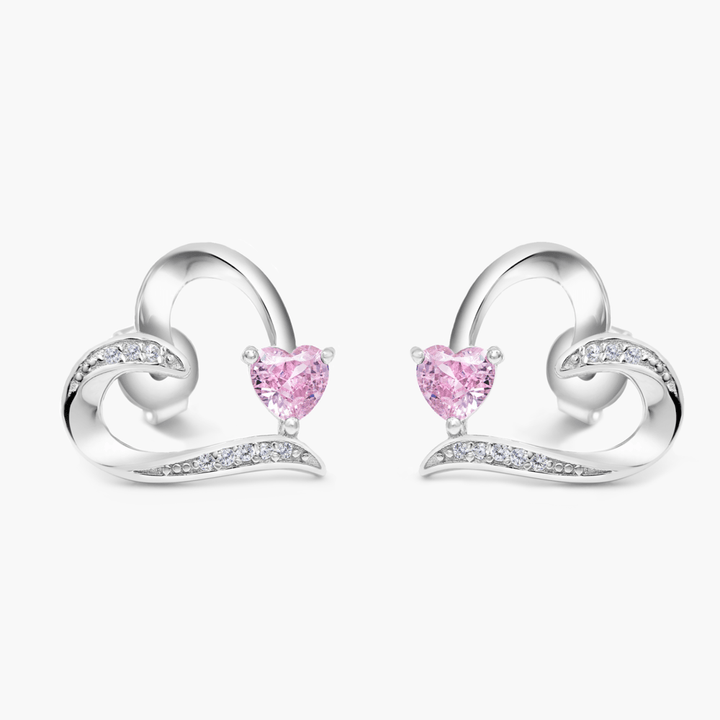 Sterling Silver Sacred Heart Earrings - Pink