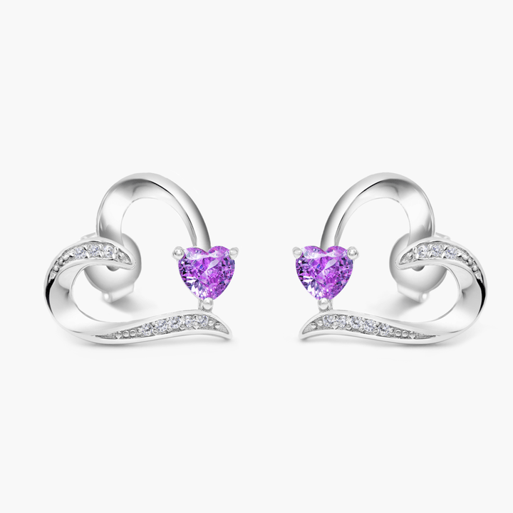Sterling Silver Sacred Heart Earrings - Purple