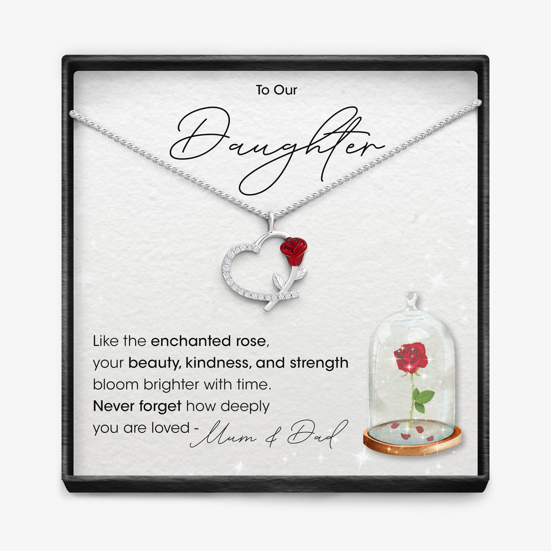 "TO MY DAUGHTER" - Silver Rose Heart Necklace