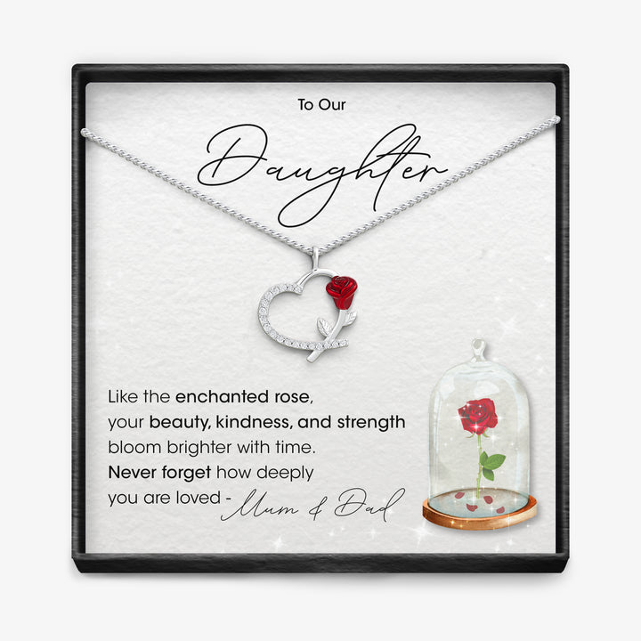 "TO MY DAUGHTER" - Silver Rose Heart Necklace