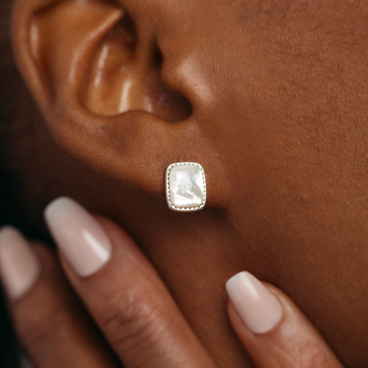 Iridescent Pearl Sterling Silver  Stud Earrings