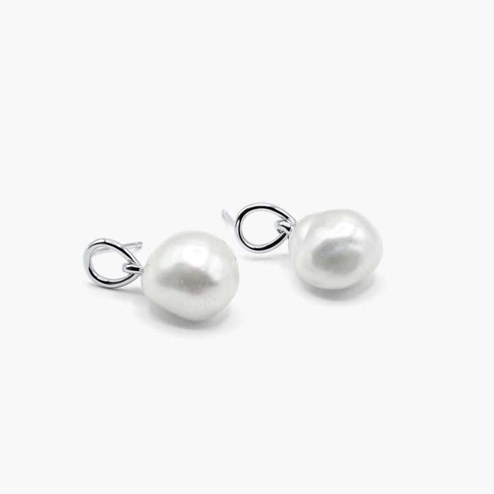 Freshwater Baroque Pearl Drop Earrings - Silver