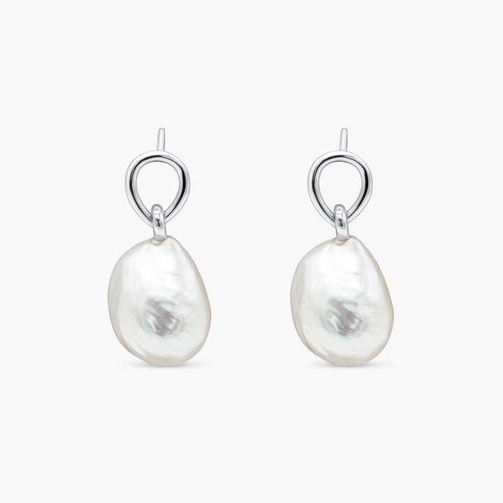 Freshwater Baroque Pearl Drop Earrings - Silver