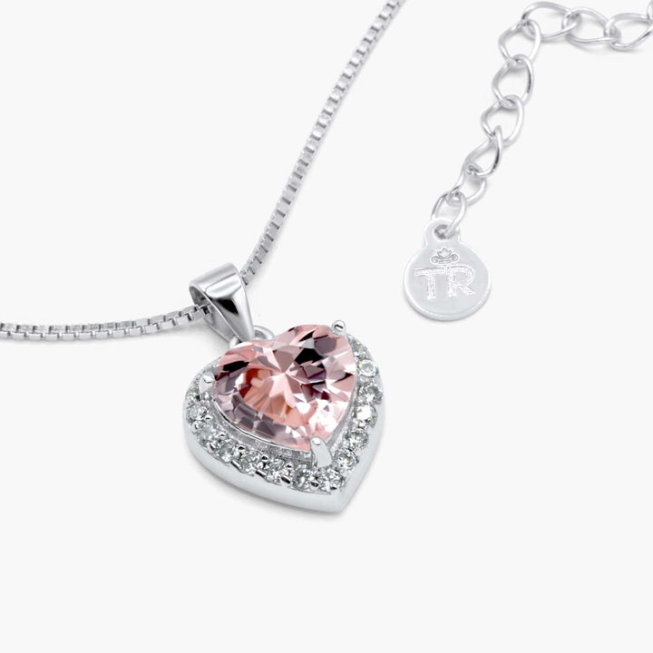 Customisable Birthday  Pink Morganite Heart Necklace