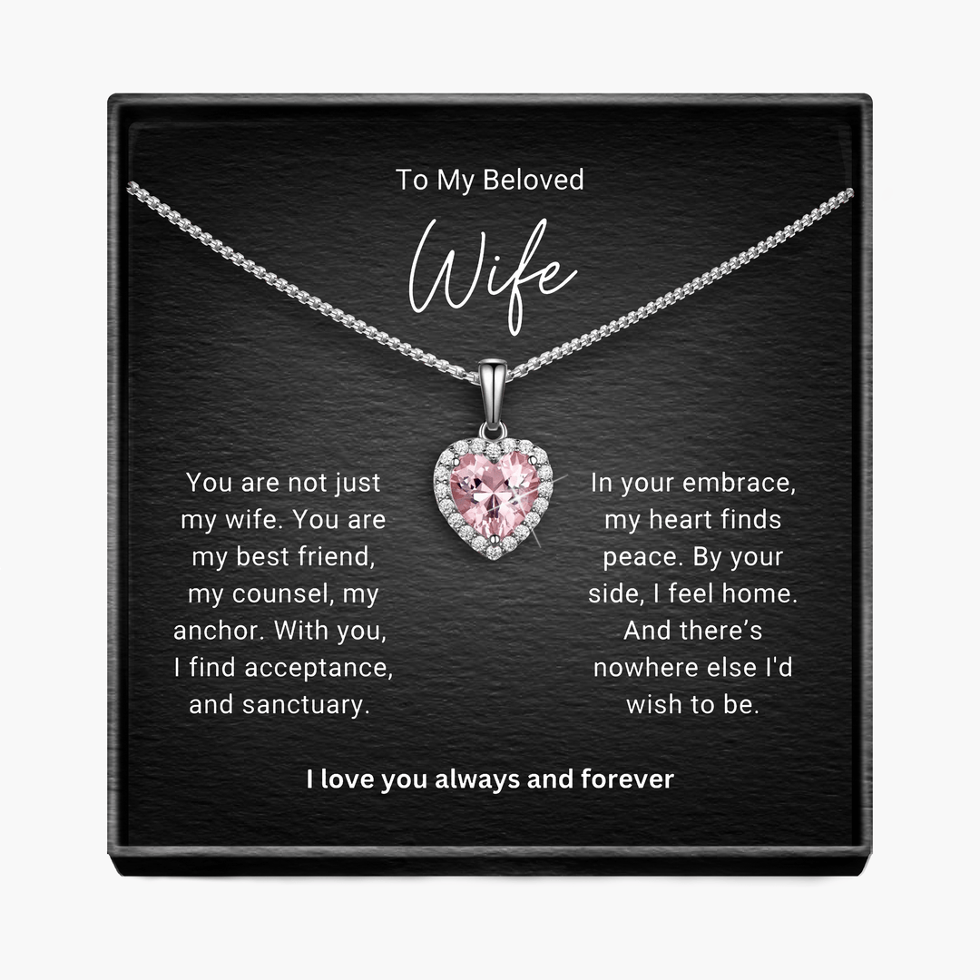Your Embrace, To My Wife - Sparkling Morganite Heart Necklace