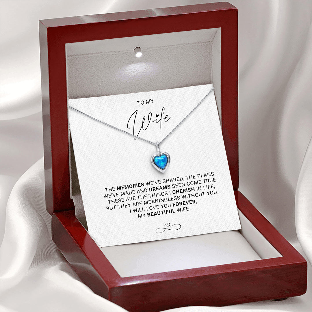 Wife Dreams Come True - Blue Opal Heart Necklace