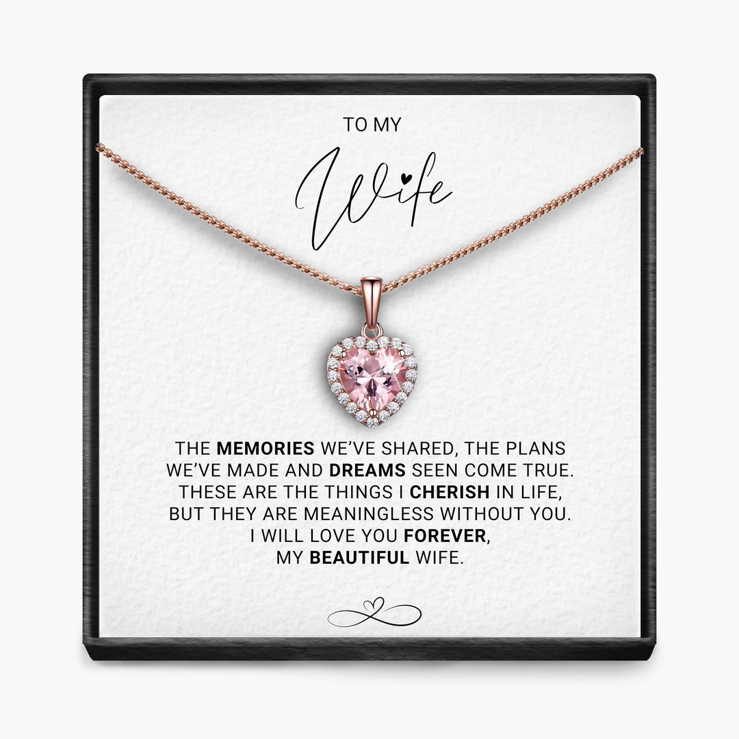 Wife - Memories  - Sparkling Morganite Heart Necklace