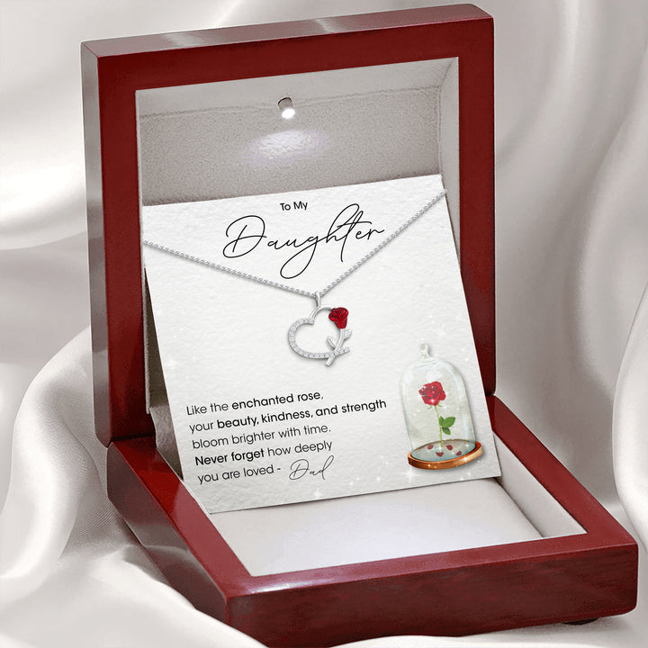 "TO MY DAUGHTER" - Silver Rose Heart Necklace