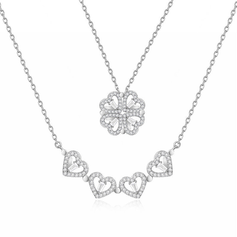 Sterling Silver Magnetic Folding Four Leaf Clover Necklace