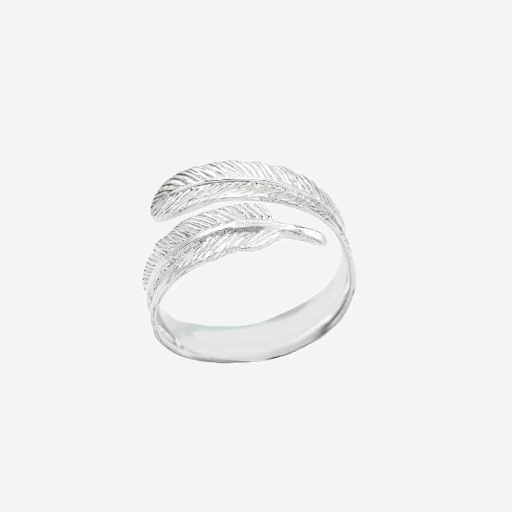 Sterling Silver Adjustable Feather Ring - "Guardian Angel"